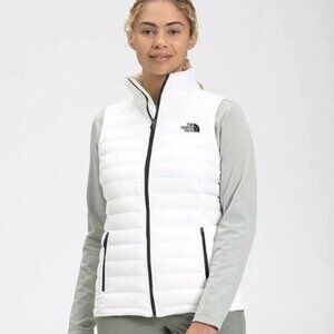 The North Face Womens Stretch Down Full Zip Puffer Vest / White + Black / Large